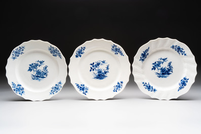 13 blue and white Tournai porcelain plates with floral design, 18/19th C.