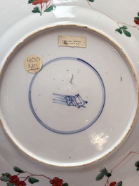 A Chinese famille verte 'lady and her cat' dish, Ding mark, Kangxi