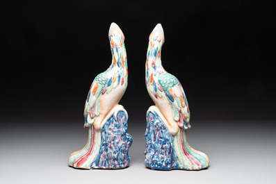 A rare pair of Chinese famille rose models of phoenixes, Qianlong