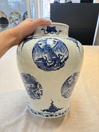 A pair of Chinese blue and white 'dragons and phoenixes' vases, Kangxi