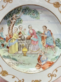 A Chinese famille rose 'Rebecca at the well' plate, Qianlong, ca. 1750