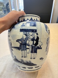 A Chinese blue and white 'Lian Sheng San Ji 連升三級' vase, Transitional period