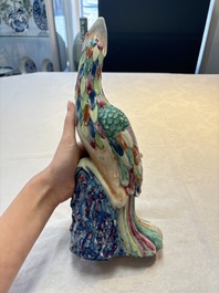 A rare pair of Chinese famille rose models of phoenixes, Qianlong