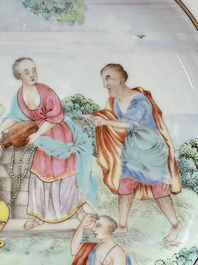 A Chinese famille rose 'Rebecca at the well' plate, Qianlong, ca. 1750