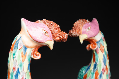 A rare pair of Chinese famille rose models of phoenixes, Qianlong