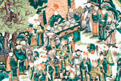 A massive Chinese famille verte dish with narrative design, 19th C.