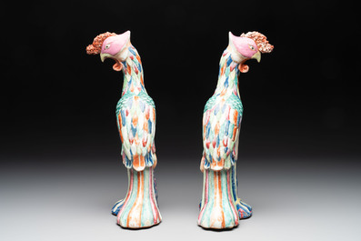 A rare pair of Chinese famille rose models of phoenixes, Qianlong