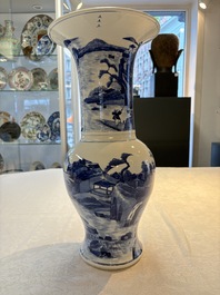 A Chinese blue and white 'riverscape' 'yenyen' vase, 19th C.