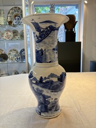 A Chinese blue and white 'riverscape' 'yenyen' vase, 19th C.