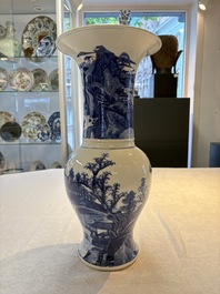 A Chinese blue and white 'riverscape' 'yenyen' vase, 19th C.