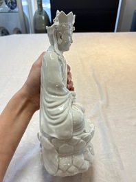 A Chinese white-glazed figure of Xuanzang, Cai Chang Tai 蔡昌泰造 mark, 20th C.