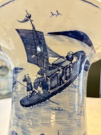 A Chinese blue and white 'riverscape' 'yenyen' vase, 19th C.