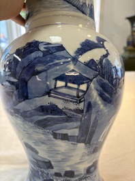 A Chinese blue and white 'riverscape' 'yenyen' vase, 19th C.