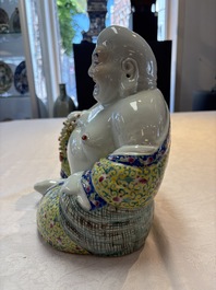 Two Chinese famille rose Milefo Buddhas, Zhu Mao Ji 朱茂記造 mark, 20th C.