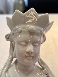 A Chinese white-glazed figure of Xuanzang, Cai Chang Tai 蔡昌泰造 mark, 20th C.