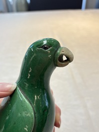 A pair of Chinese verte biscuit models of parrots, Kangxi
