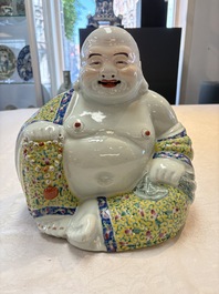 Two Chinese famille rose Milefo Buddhas, Zhu Mao Ji 朱茂記造 mark, 20th C.
