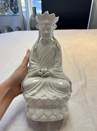A Chinese white-glazed figure of Xuanzang, Cai Chang Tai 蔡昌泰造 mark, 20th C.