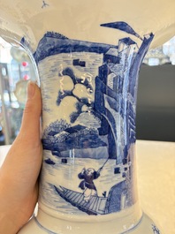 A Chinese blue and white 'riverscape' 'yenyen' vase, 19th C.