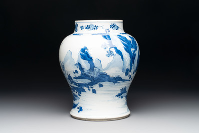 A Chinese blue and white vase with four sages in a mountainous landscape, Kangxi