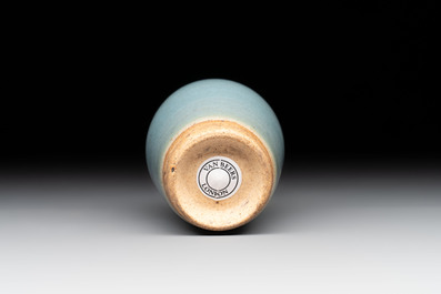 A Chinese blue-glazed 'jun' miniature vase with a wooden box, Song/Yuan