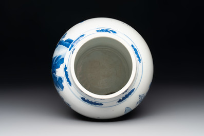 A Chinese blue and white vase with four sages in a mountainous landscape, Kangxi
