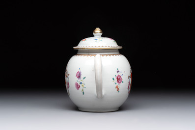 A Chinese famille rose armorial teapot with the arms of Barrow impaling Dighton for the English market, Qianlong, ca. 1755