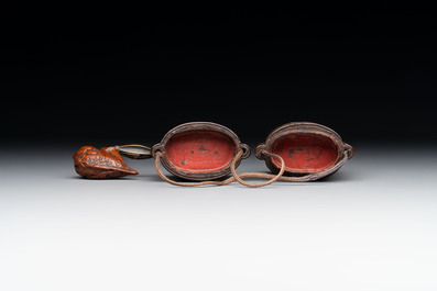 A Japanese lacquer inrō with a netsuke and an ojime, Meiji, 19th C.