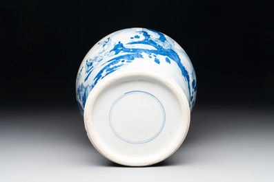 A Chinese blue and white vase with four sages in a mountainous landscape, Kangxi