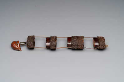 A Japanese lacquer inrō with a netsuke and an ojime, Meiji, 19th C.