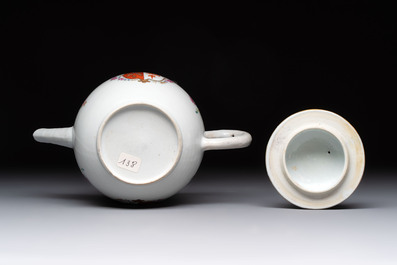 A Chinese famille rose armorial teapot with the arms of Barrow impaling Dighton for the English market, Qianlong, ca. 1755
