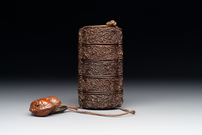 A Japanese lacquer inrō with a netsuke and an ojime, Meiji, 19th C.
