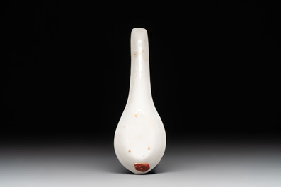A Chinese famille rose 'millefleurs' water container, a covered bowl, a spoon and a famille noire vase mounted as lamp, Qianlong mark, 19/20th C.