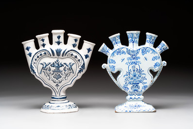 Two blue and white Delftware tulip vases, The Netherlands and France, 18/19th C.