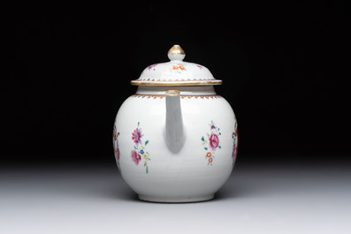 A Chinese famille rose armorial teapot with the arms of Barrow impaling Dighton for the English market, Qianlong, ca. 1755