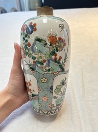 A pair of famille verte-style ovoid jars and covers, Samson, Paris, 19th C.