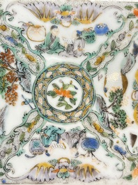 A Chinese Canton famille verte tile, 19th C.