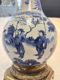 Two Chinese blue and white 'Wen Wang Fang Xian 文王訪賢' and 'Zhu Lin Qi Xian 竹林七賢' vases mounted as lamps, Transitional period