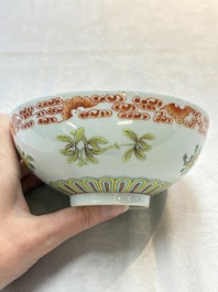 Three Chinese famille rose bowls, Tongzhi and Guangxu marks, 19th C.