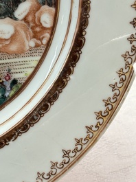 A Chinese famille rose plate depicting a scene from a fable by La Fontaine and a 'Shepherds' plate, Qianlong