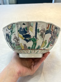 A Chinese famille verte bowl with narrative design, Fu 福 mark, Kangxi