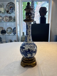 Two Chinese blue and white 'Wen Wang Fang Xian 文王訪賢' and 'Zhu Lin Qi Xian 竹林七賢' vases mounted as lamps, Transitional period