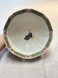 A Chinese famille verte bowl with narrative design, Fu 福 mark, Kangxi