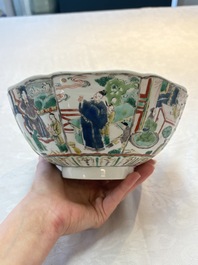 A Chinese famille verte bowl with narrative design, Fu 福 mark, Kangxi