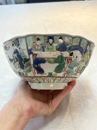 A Chinese famille verte bowl with narrative design, Fu 福 mark, Kangxi