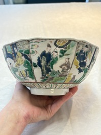 A Chinese famille verte bowl with narrative design, Fu 福 mark, Kangxi