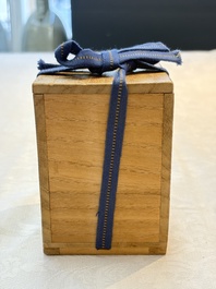 A Chinese blue-glazed 'jun' miniature vase with a wooden box, Song/Yuan