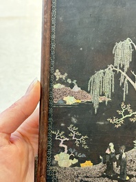 A Chinese laque burgaut&eacute; and hongmu table screen, Qing