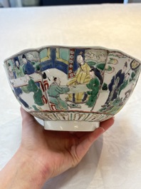 A Chinese famille verte bowl with narrative design, Fu 福 mark, Kangxi