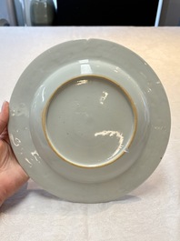 A Chinese famille rose plate depicting a scene from a fable by La Fontaine and a 'Shepherds' plate, Qianlong